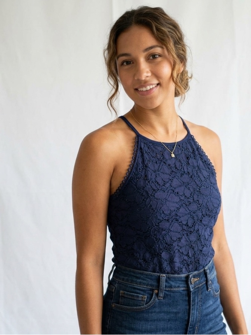 Express Navy Crochet Halter Camisole